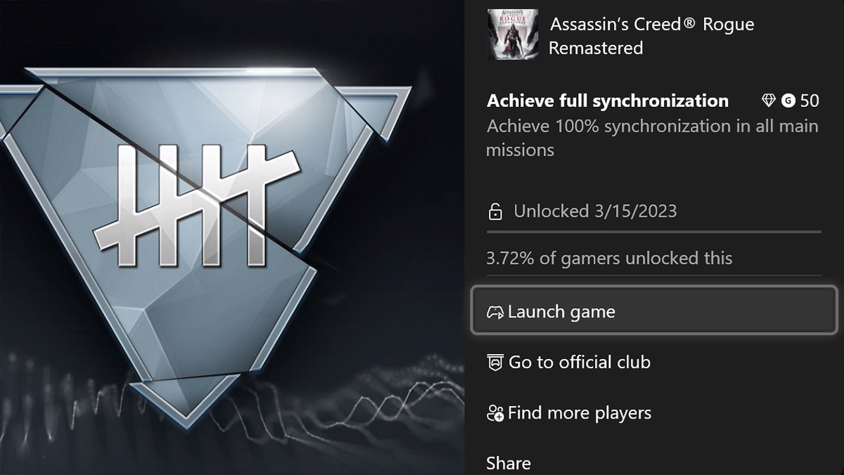 the xbox achievement card for assassin's creed rogue full synchronization