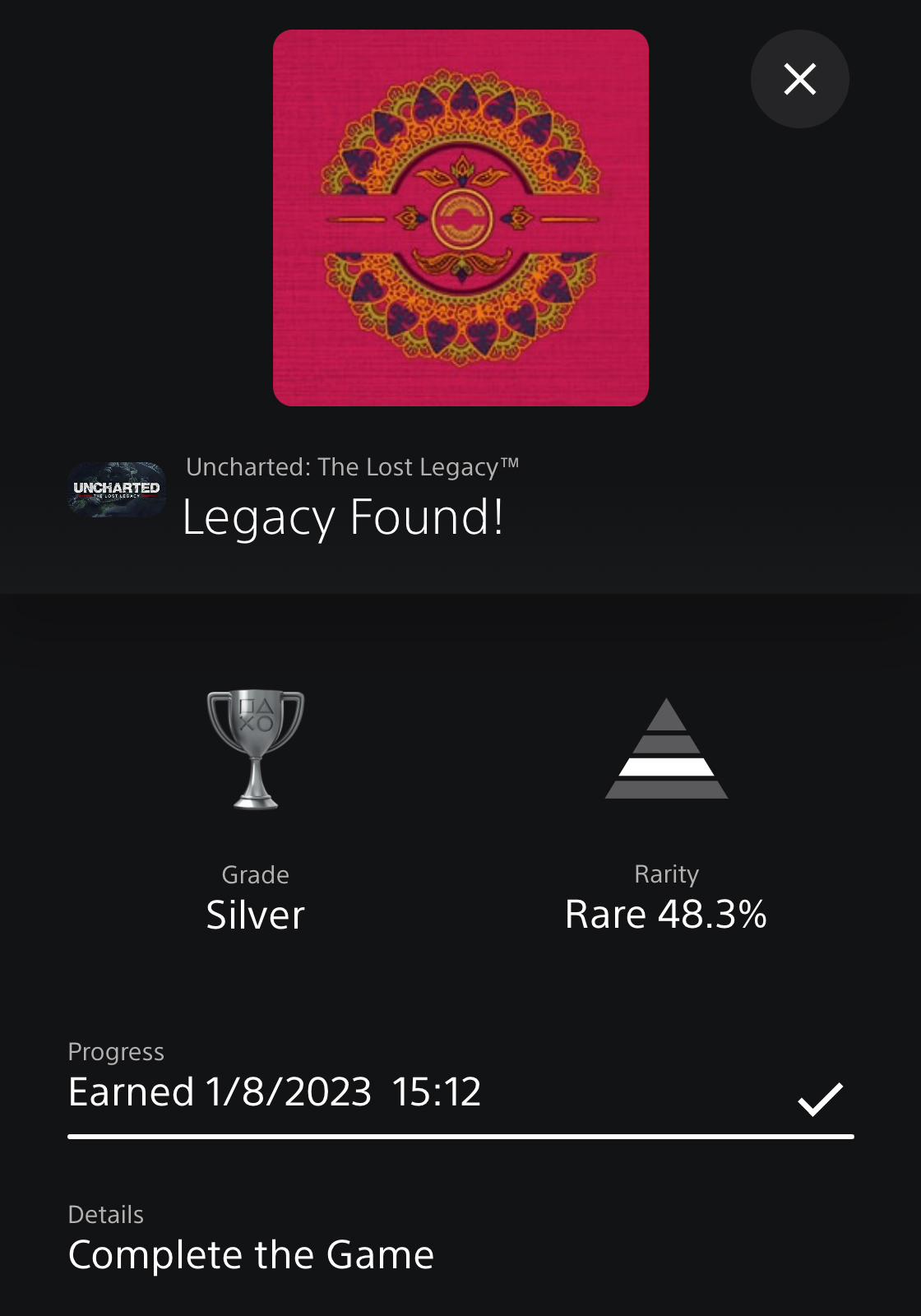 proof of completion of uncharted lost legacy